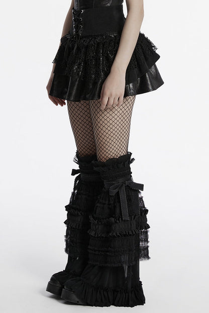 Black Multi-Layered Stitching Lace-Up Mesh Women's Punk Skirt