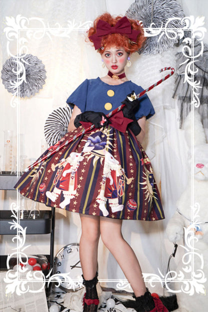 Antique Doll Print Christmas Bowknot Sweet Lolita OP Dress