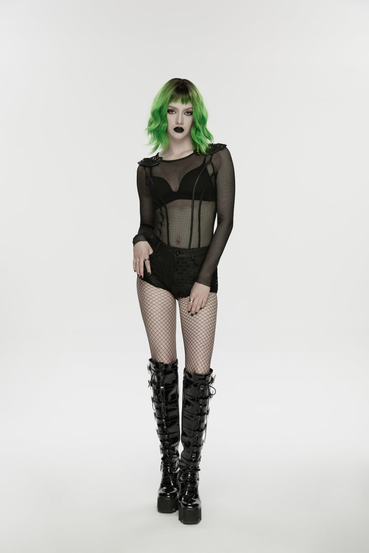 Black Low Waisted Cut-Out Irregular Eyelet Women's Punk Shorts