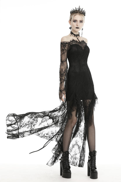 Black Off Shoulder Long Sleeves Lace Lace-Up Women's Gothic Mermaid Wedding Dress