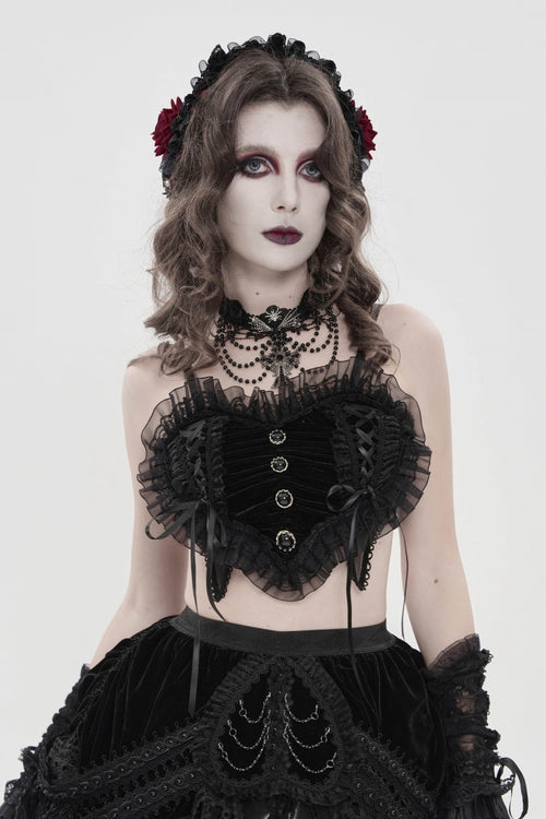 Black Off Shoulder Bow Lace Lace-Up Women's Gothic Ruffled Corset