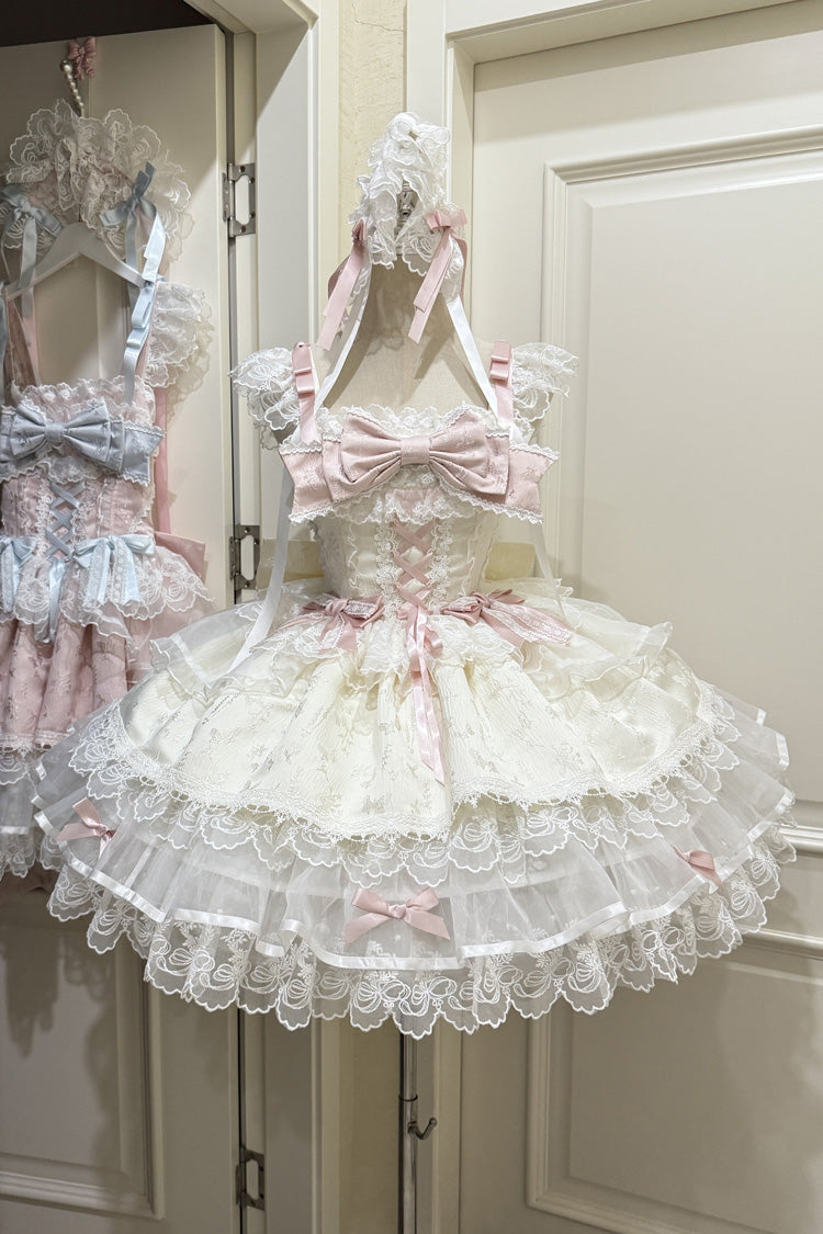 Apricot [Fleishi Island] Sleeveless Ruffle Bowknot Lace Slim Sweet Ballet Lolita Jsk Dress