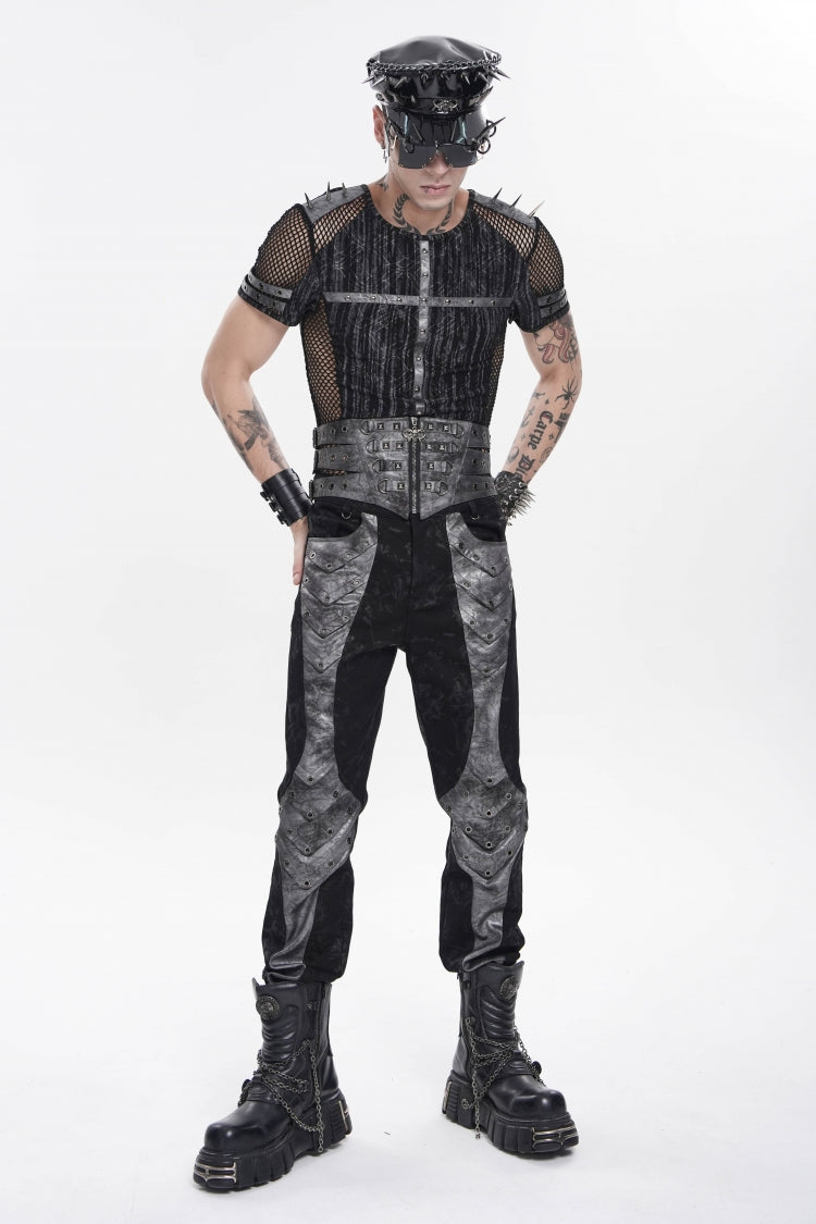 Black Multi-Layered Studded Zippered Eyelet Men's Punk Cool  Girdle