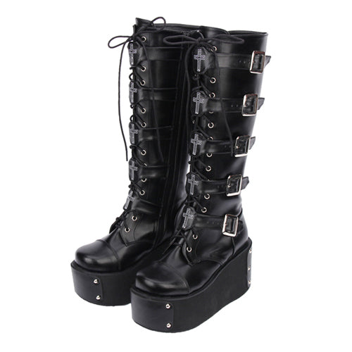 Black Cross Adornment High Platform Lolita Boots