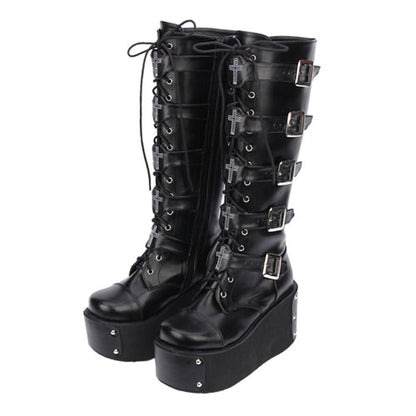 Black Cross Adornment High Platform Lolita Boots
