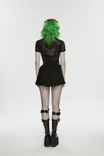 Black Buckled Zippered Pleated Women's Punk Skirt