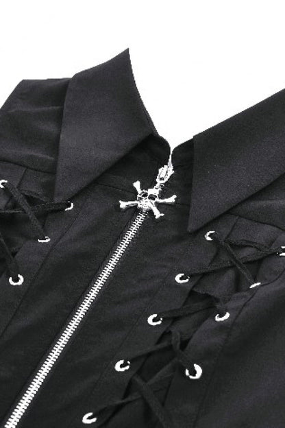 Black Point Collar Sleeveless Skull Zip Women's Punk Dress