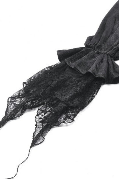 Black Long Lantern Sleeves Ruffled Spliced Lace Women's Gothic Blouse