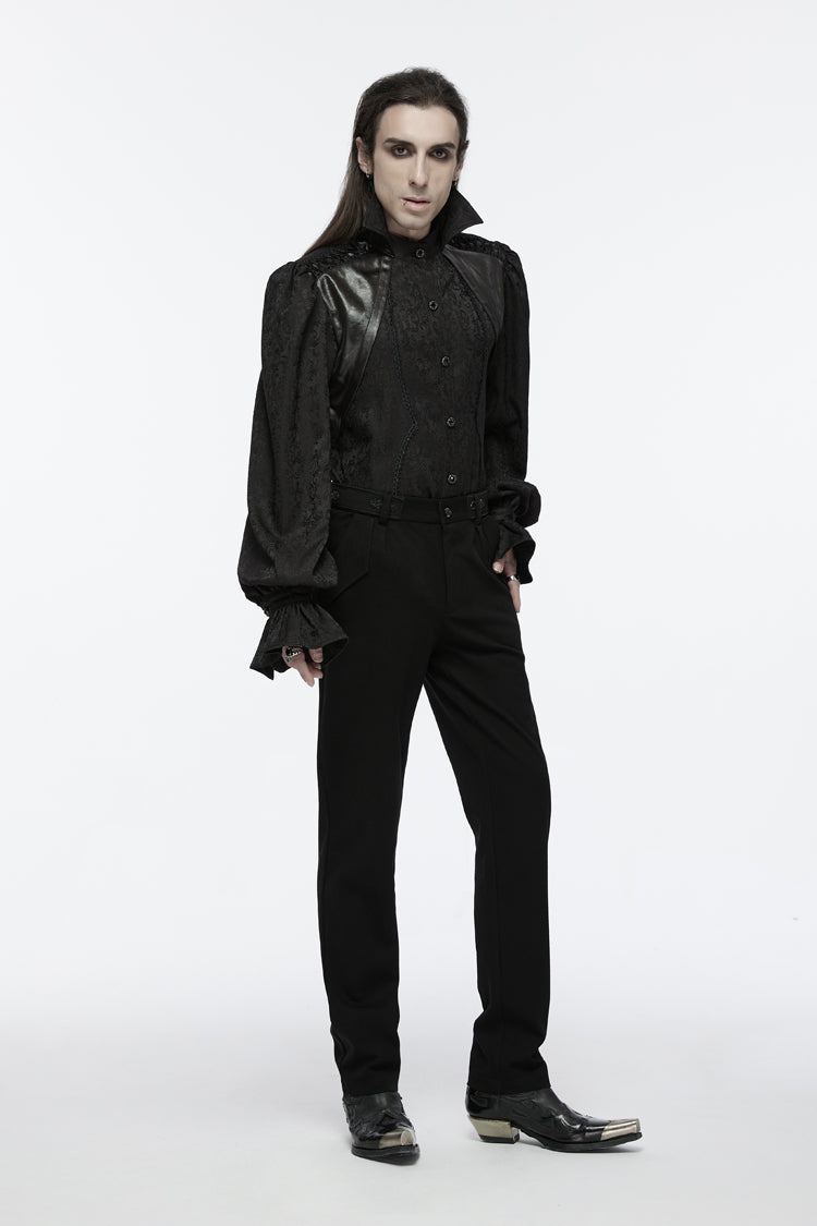 Black Long Puff Sleeves Lace-Up Men's Gothic Blouse