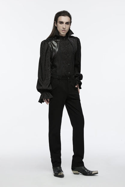 Black Long Puff Sleeves Lace-Up Men's Gothic Blouse