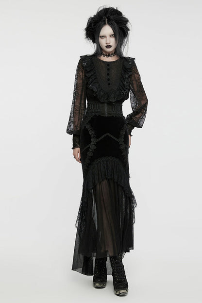 Black Beaded Lace Lace-Up Women's Gothic Underbust Corset
