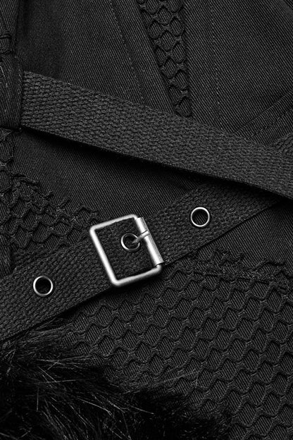 Black Eyelet Stitching Metal Mesh Women's Steampunk Fluffy Pants