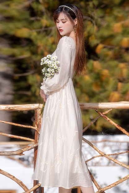 Apricot French Retro Long Lantern Sleeves Embroidery Sweet Lolita OP Dress