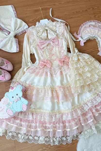 Apricot [Star Love Song] Ruffle Hanayome Bowknot Lace Sweet Lolita Jsk Dress