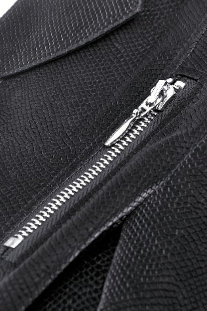 Black Long Sleeves Spliced Lace-Up Women's Gothic High Low Faux Leather Long Tail Jacket