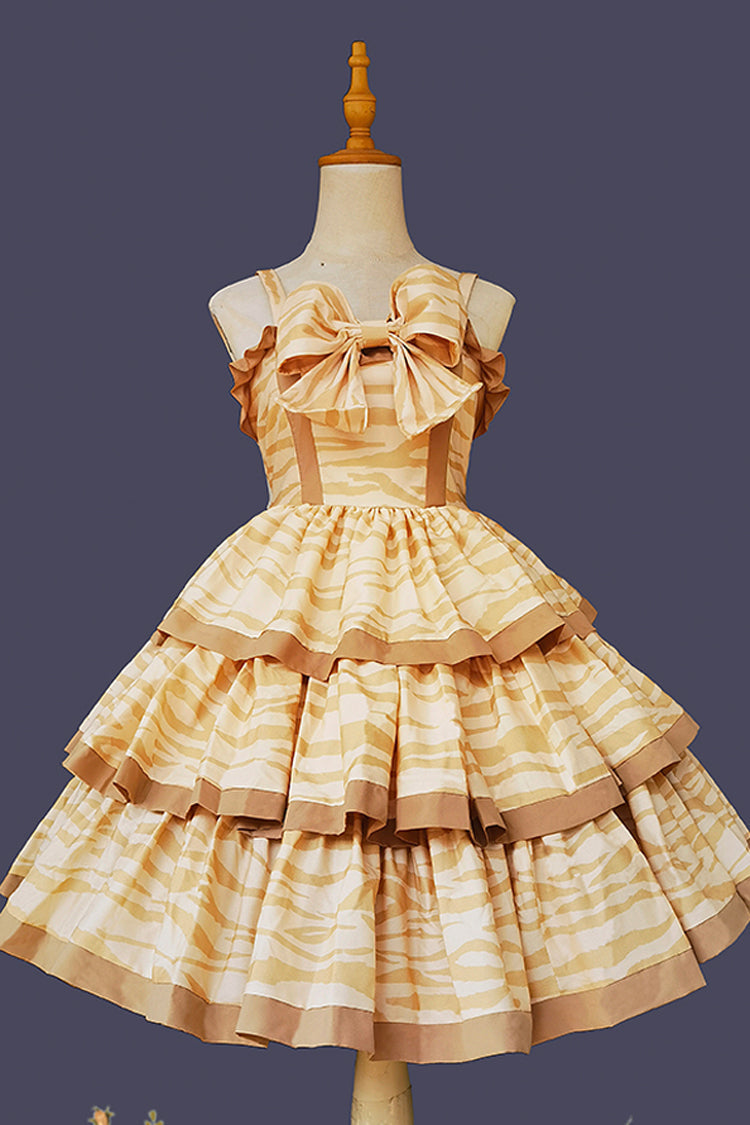 Apricot [Cloth Cat] Triple-Layered Print Ruffle Bowknot Sweet Lolita Dress
