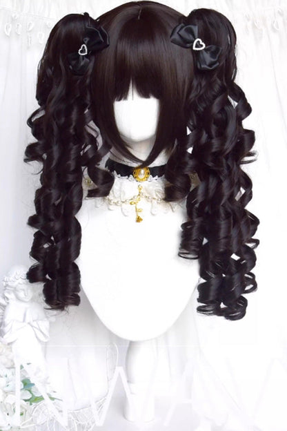 Black Multi-Layered Roman Curl Twin Tails Sweet Lolita Wig