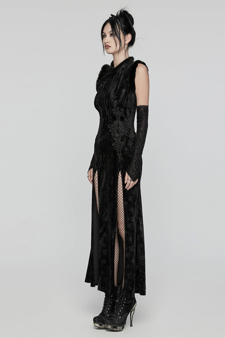 Black Jacquard Ripped Women's Gothic Dress with Oversleeves