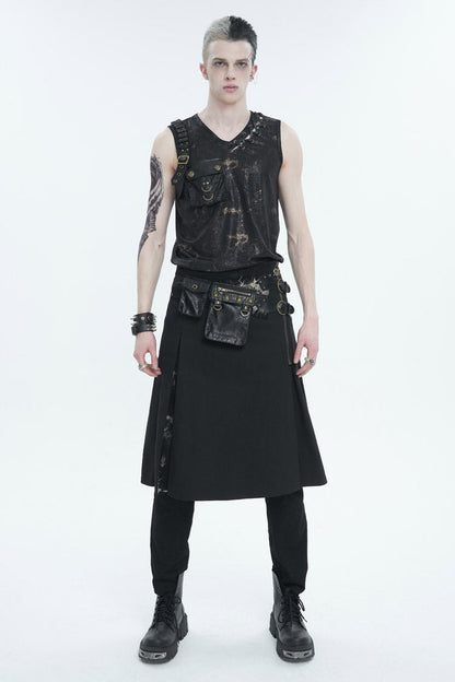 Black Personalized Print Big Pocket Buckle Men's Punk Tank Top