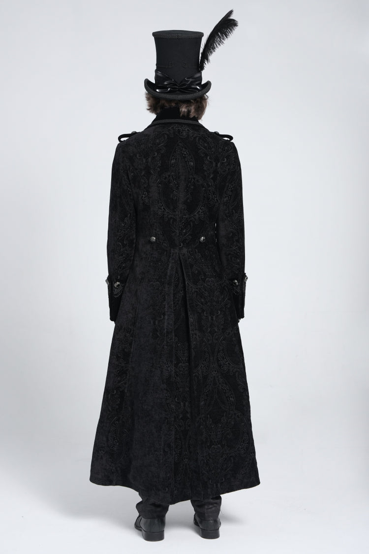 Black Lapel Collar Embroidery Zipper Men's Gothic Handsome Coat