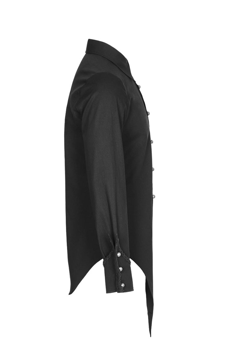 Black Long Sleeve Front Metal Pattern Buckle Sharp Corner Hem Men's Gothic Shirt