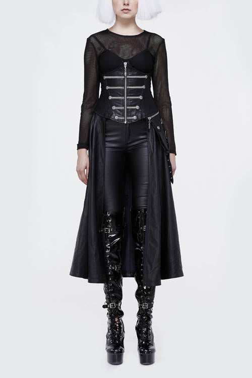 Black Chain Shaped Ribbons Zipper Up Leather Big Swing Punk Womens Half Skirt
