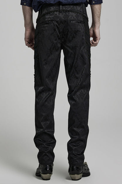 Black Jacquard 3D Print Lace Men's Gothic Pants