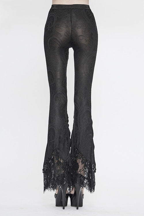 Black Lace Beaded Pleated Gothic Womens Pants