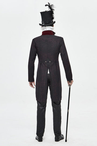 Black And Red Retro Embroidered Mens Gothic Coat