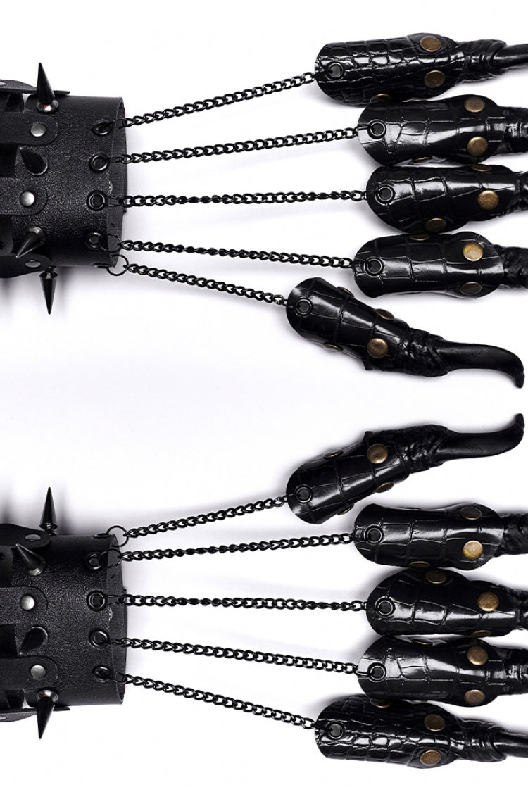 Black Faux Leather Stitching Dragon Claw Finger Women's Steampunk Gloves