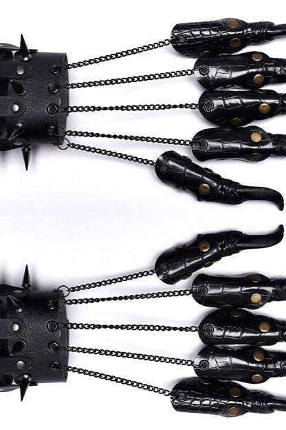 Black Faux Leather Stitching Dragon Claw Finger Women's Steampunk Gloves