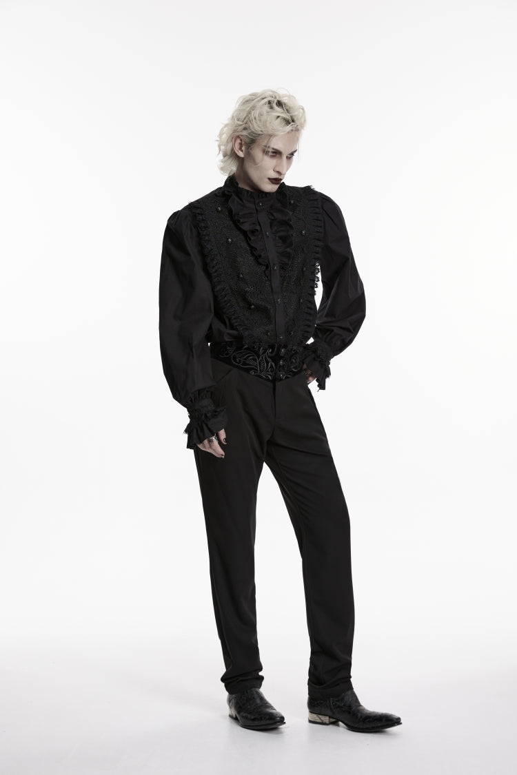 Black Embroidered Spliced Slim Men's Gothic Pants