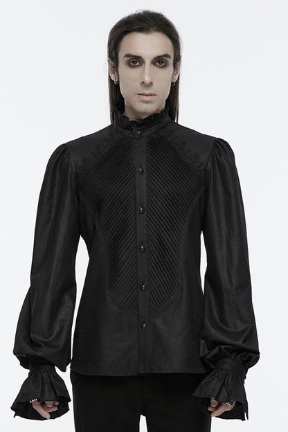 Black Long Puff Sleeves Lace Men's Gothic Blouse