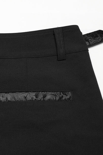 Black Jacquard Buckle Men's Punk Pants