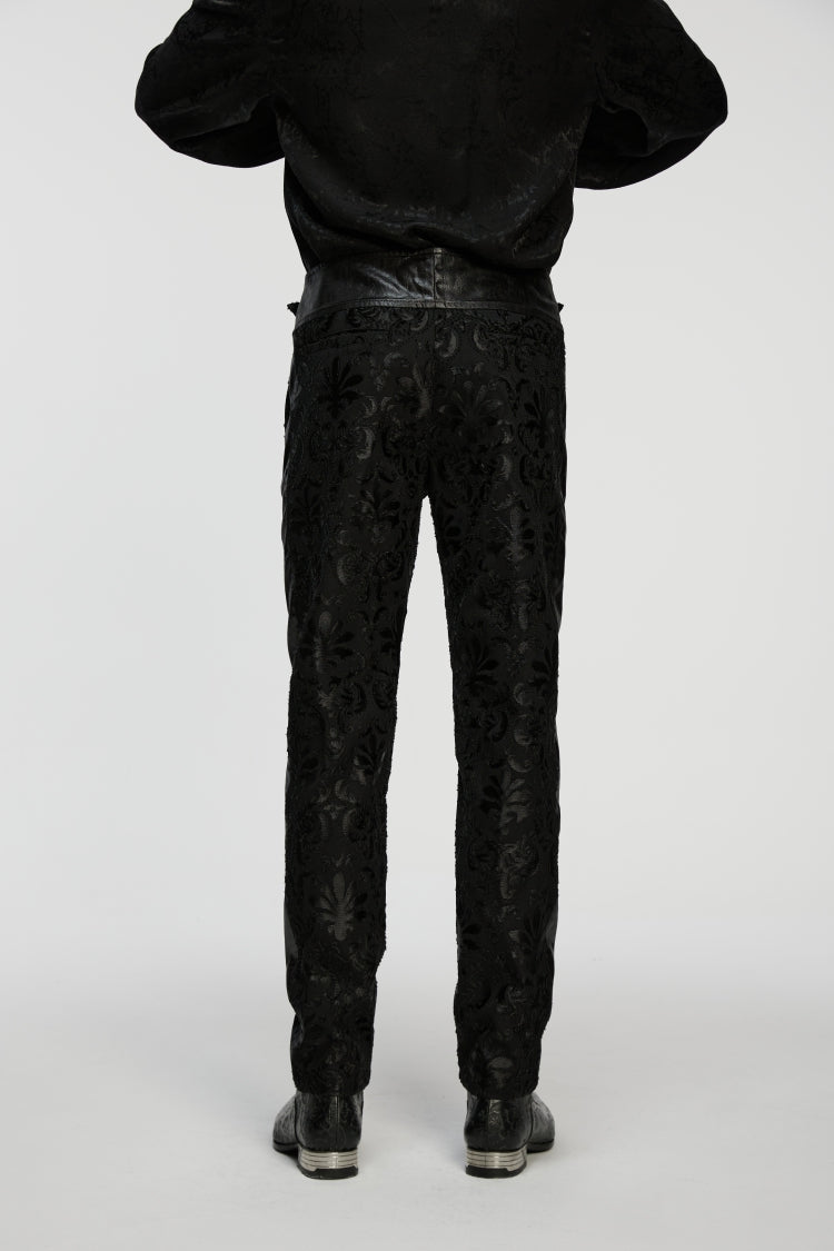 Black Jacquard Floral Embroidered Men's Gothic Pants