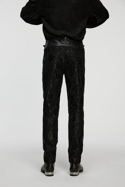Black Jacquard Floral Embroidered Men's Gothic Pants