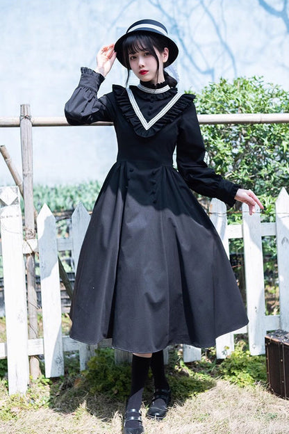 Black Olivia Autumn Winter Stand Collar Long Sleeves Gothic Lolita Dress