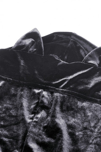 Black Long Sleeves Irregular Moon-shaped Zipper Women's Punk Crop Top with Cat's Ears Hood