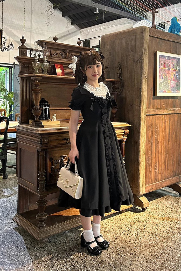Black Annie's Gift Short Sleeves Bowknot Sweet Lolita Dress (Plus Size Support)