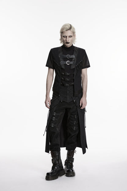 Black Cut-Out Lace-Up Slim Mesh Buckled Eyelet Men's Punk Handsome Vest