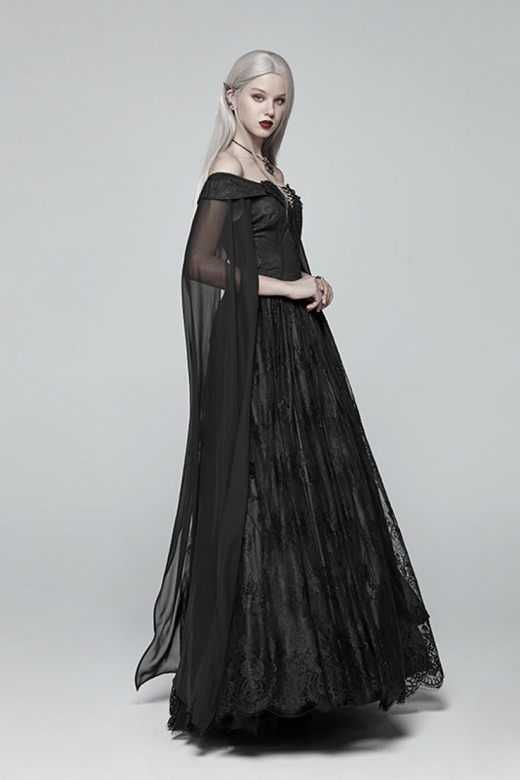 Black Off Shoulder Multi-layer Embroidery Lace Women's Gothic Dress