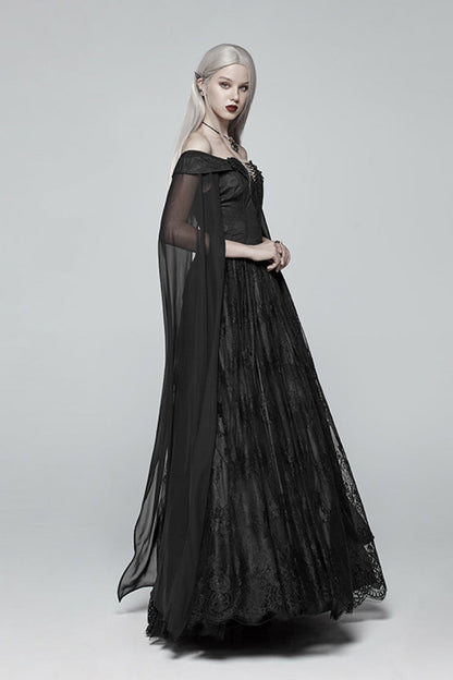 Black Off Shoulder Multi-layer Embroidery Lace Women's Gothic Dress