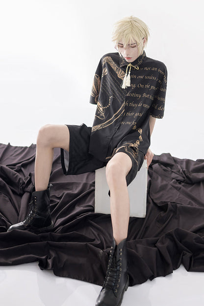 Black Handsome Little Prince Print Loose Short Sleeves Ouji Lolita Blouse