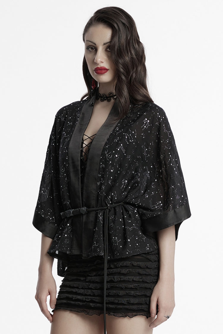 Black Half Sleeves Star Hollow Lace-Up Women's Gothic Coat