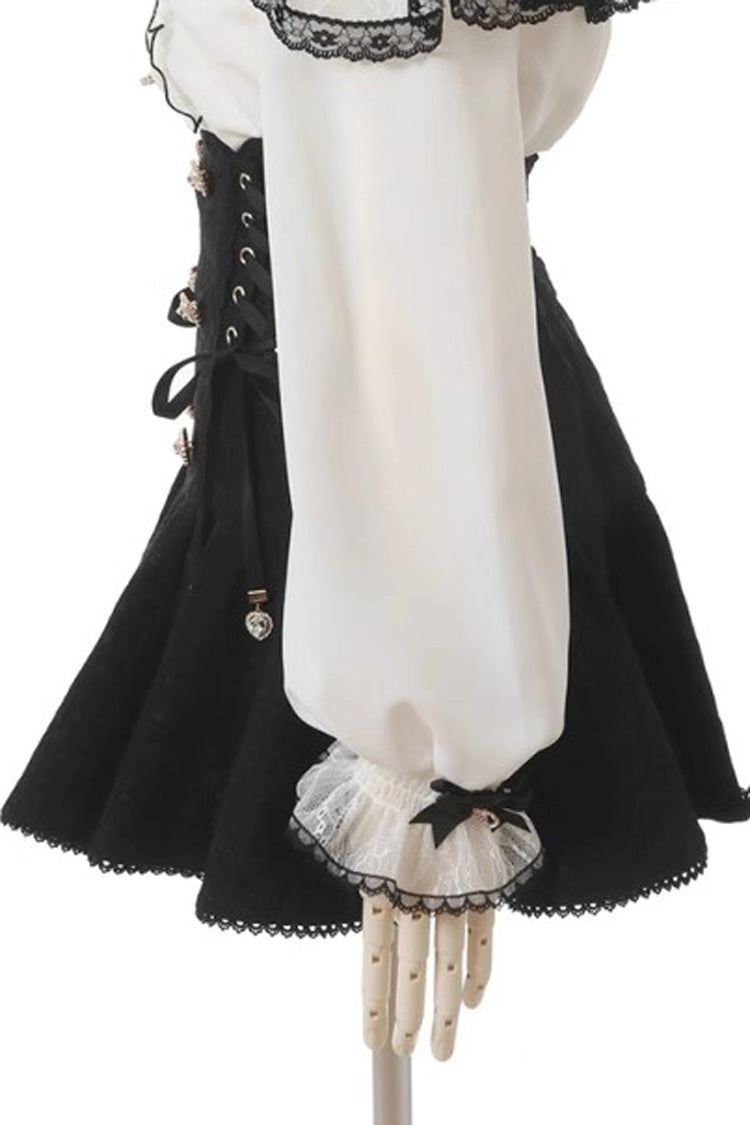 Black Japanese Bowknot Double Breasted  Lace-Up Sweet Jirai Kei Skirt