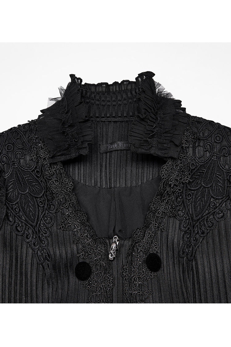 Black Gothic Lace Jacquard Double Row Velvet Button Metal Zip Back Lace Up Women's Jacket