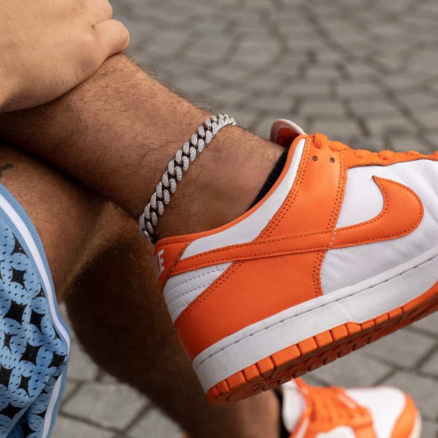 12MM Diamond Cuban Anklet - White Gold
