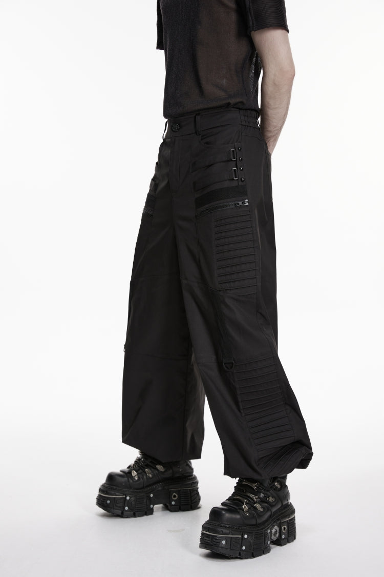 Black Multi-Layered Pleated Men's Gothic Cool Tapered Pants