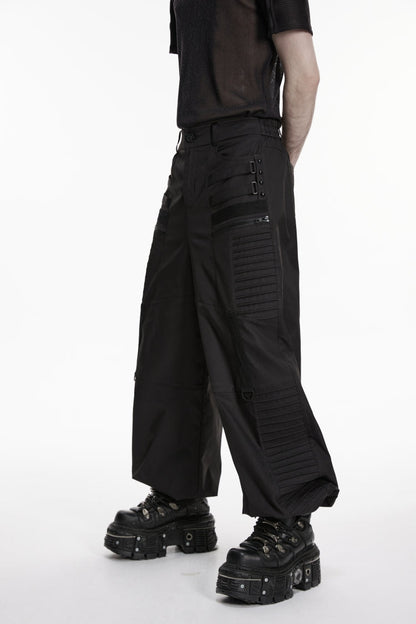 Black Multi-Layered Pleated Men's Gothic Cool Tapered Pants