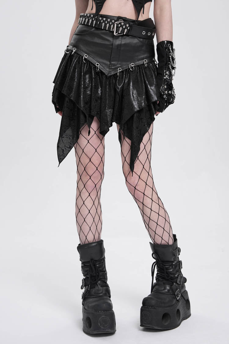 Black High Waisted Ruffle Irregular Women's Punk Skirt